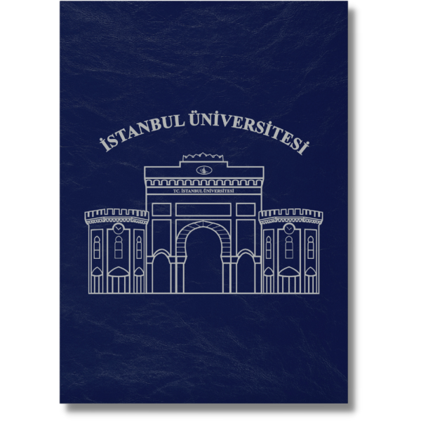 Mavi Deri Diploma Dosyası Gümüş Yaldızlı Özel Tasarım