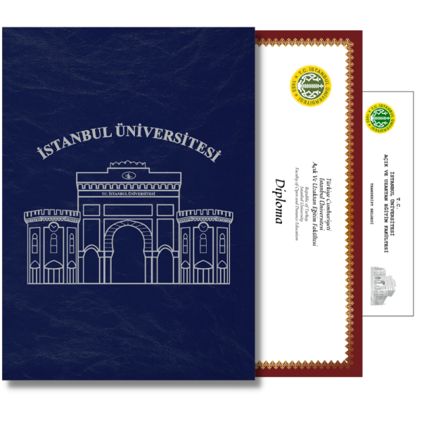 Diploma Baskısı ve Mavi Deri Diploma Dosyası Gümüş Yaldızlı Özel Tasarım