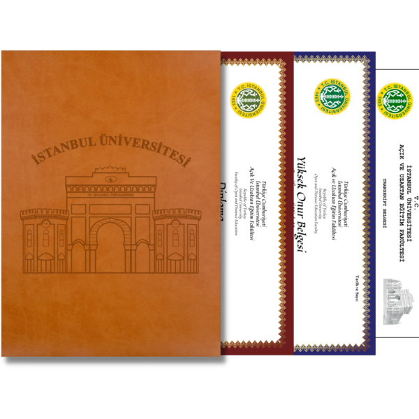 Taba Deri Diploma Dosyası Diploma ve Onur Belgesi Baskısı Gümüş Yaldızlı Özel Tasarım